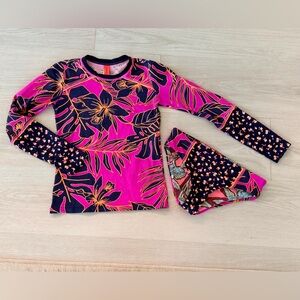 Girls MAAJI 2 Pc Long Sleeve Hibiscus Rashguard Surfing Swim Suit Top/Bottoms 10